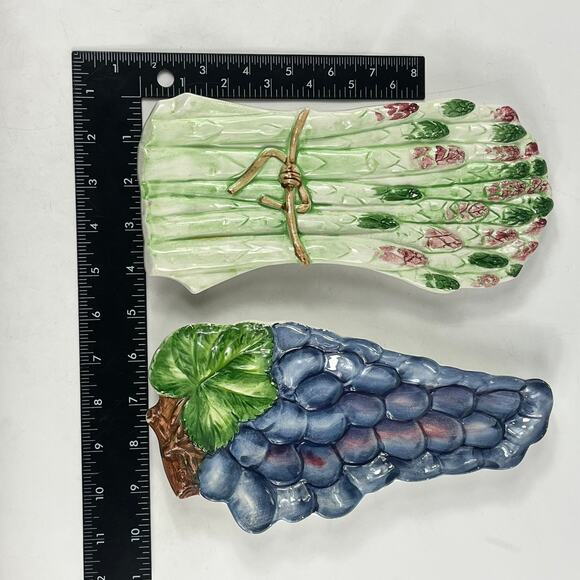 Vintage Italian Majolica Asparagus Grape Ceramic Serving Dish Set Hand Painted​ - Picture 8 of 13